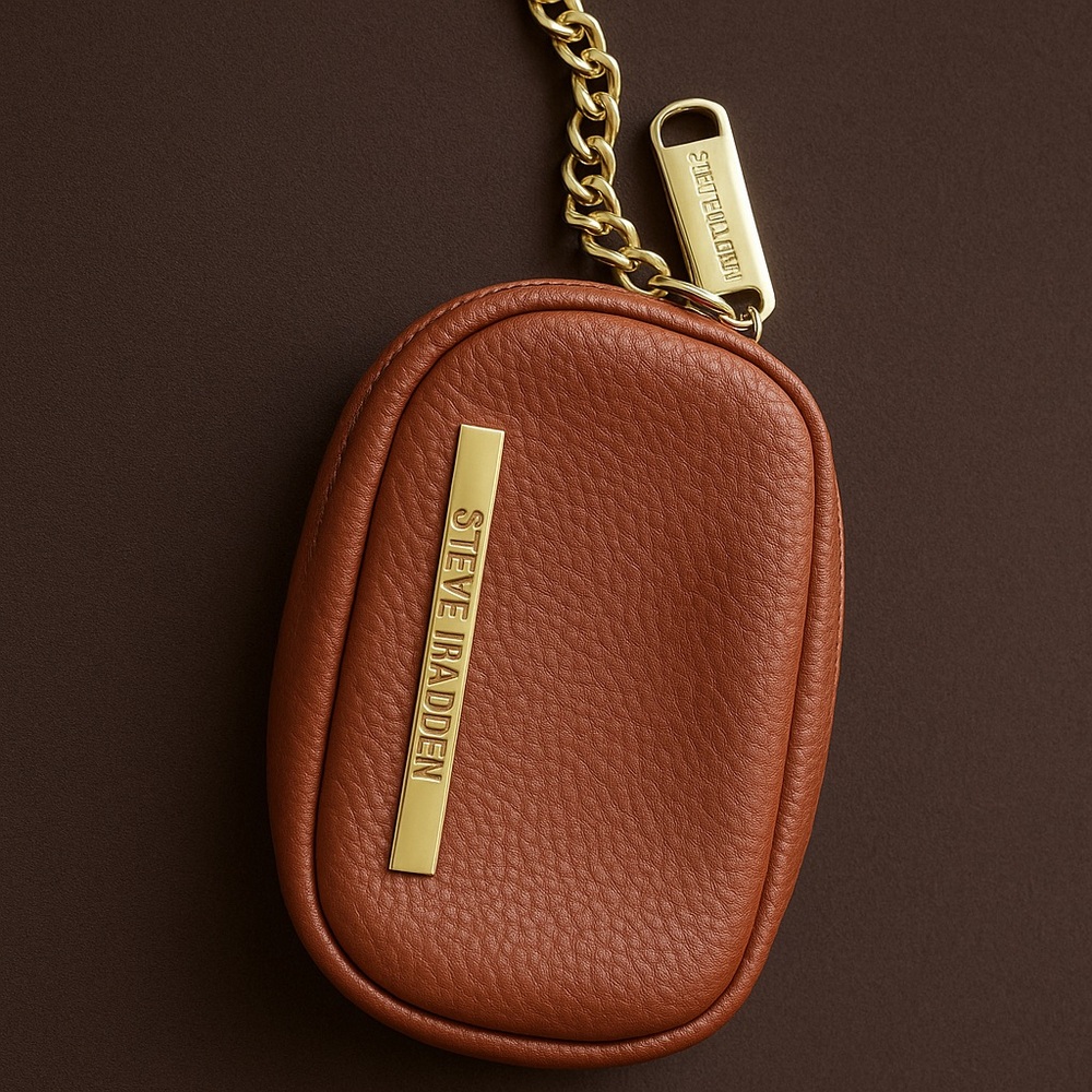 Steve Madden Mini Chain Wallet – Pebbled Brown Faux Leather